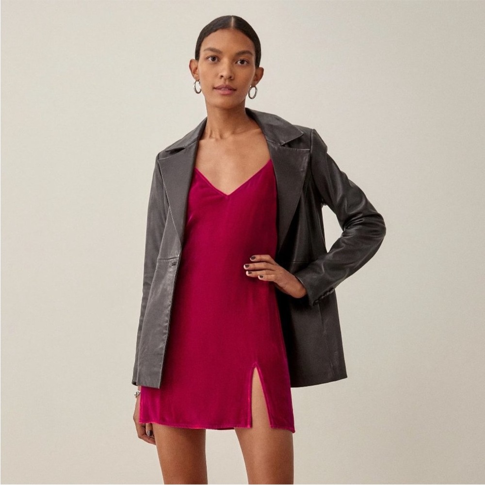 Reformation Velvet Lyza Dress in Rhubarb Pink Medium